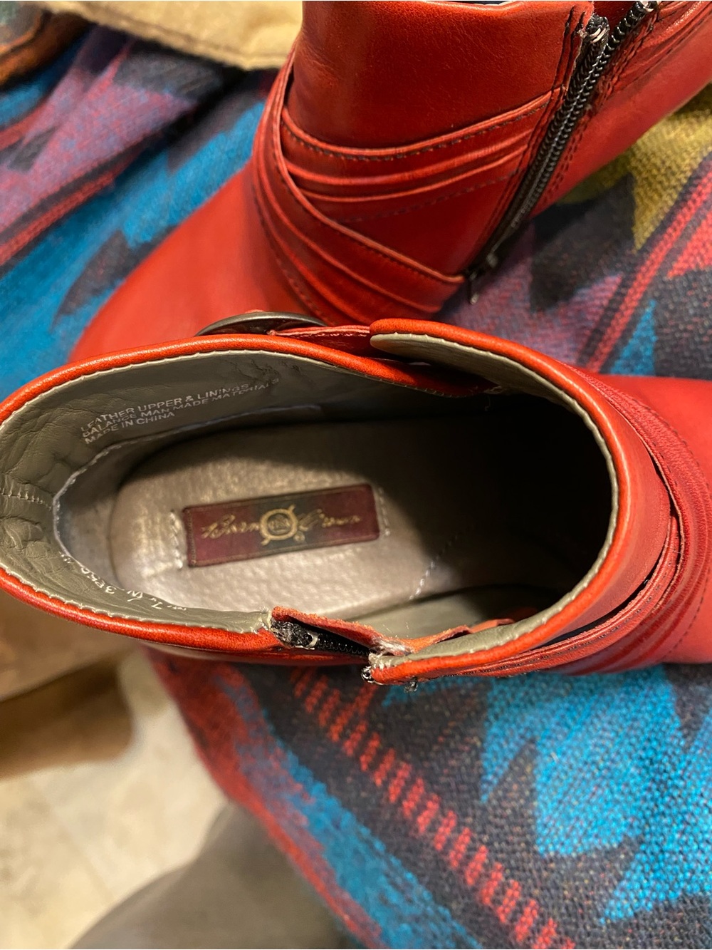 Born Red Leather Ankle Booties with Decorative Buckle Side Zip with Dust Bags - Picture 6 of 9